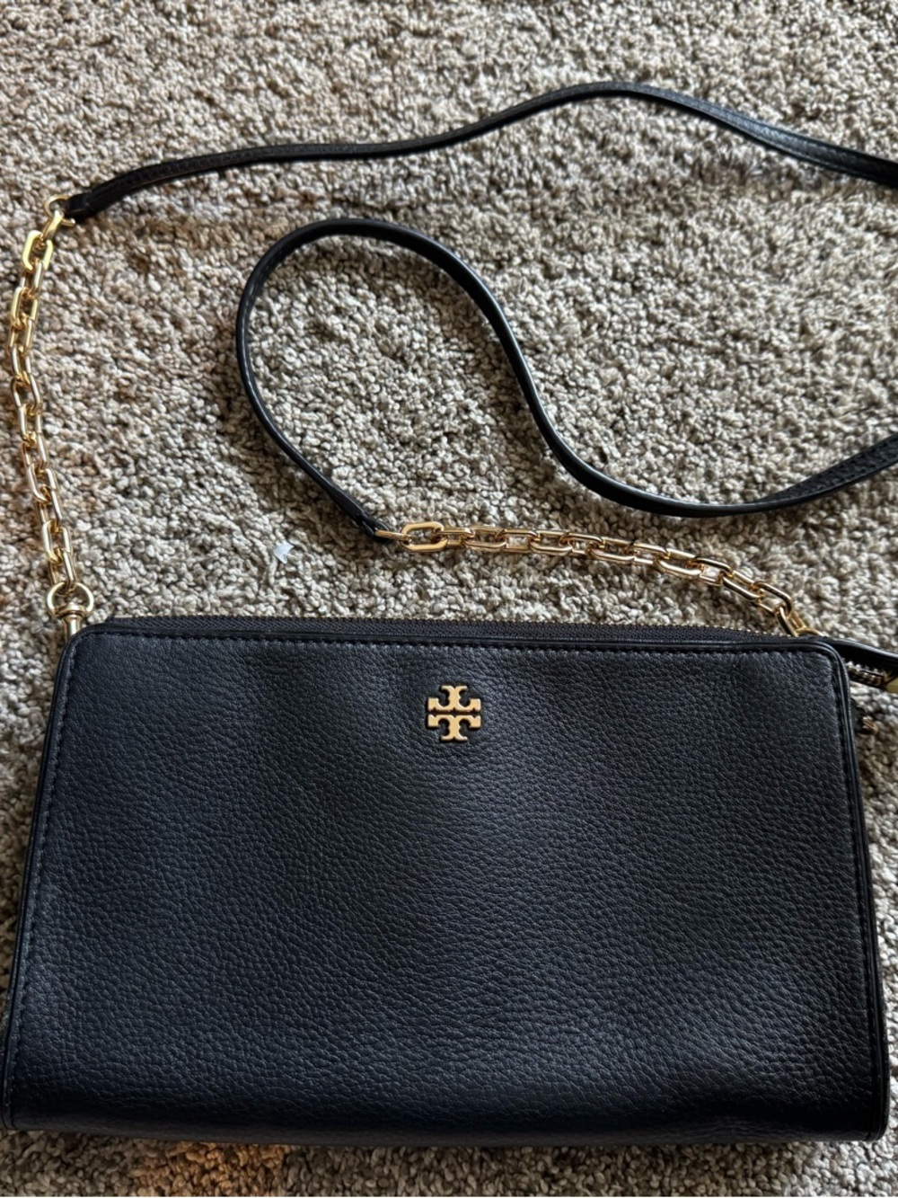 Tory Burch Black Pebbled Leather Crossbody with Gold Hardware